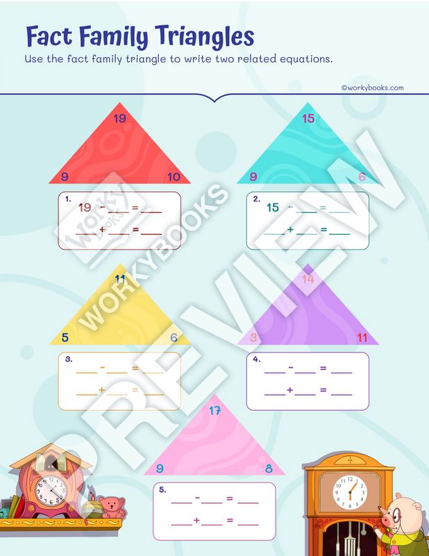 Worksheet Fact Family Triangles first grade math worksheets