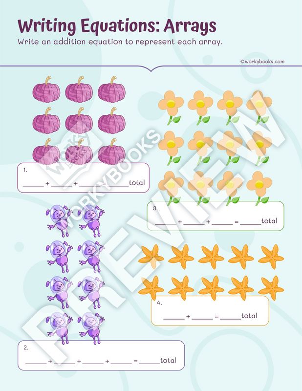 Worksheet - Writing Equations: Arrays | Addition Equation Arrays ...