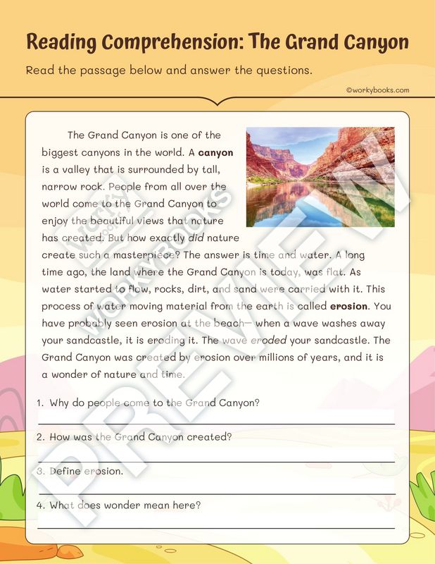 worksheet-reading-comprehension-the-grand-canyon-the-grand-canyon