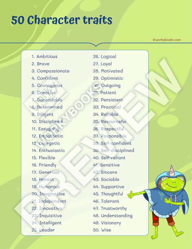 Worksheet 50 Character Traits vocabulary Character Traits
