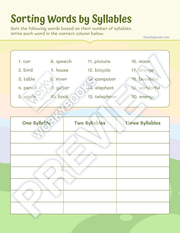 Worksheet Sorting Words by Syllables 4th Grade Reading Syllables
