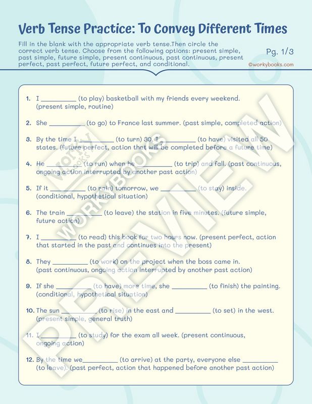Worksheet Verb Tense Practice To Convey Different Times 5th grade ELA Verb Tenses