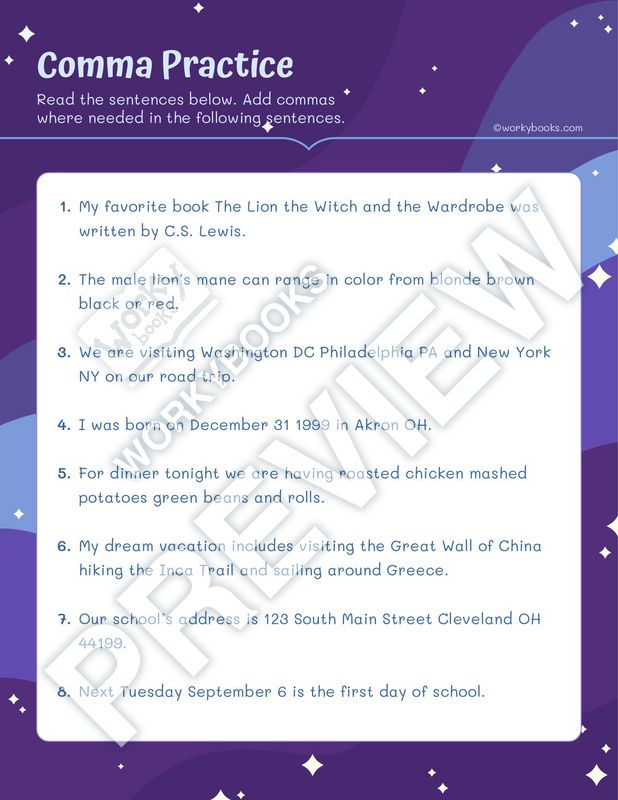 Worksheet - Commas Practice | 5th Grade ELA | Punctuation| comma ...