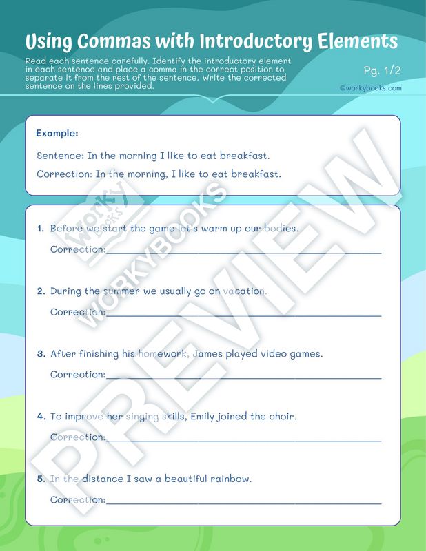 Worksheet - Using Commas with Introductory Elements | 5th Grade ELA ...