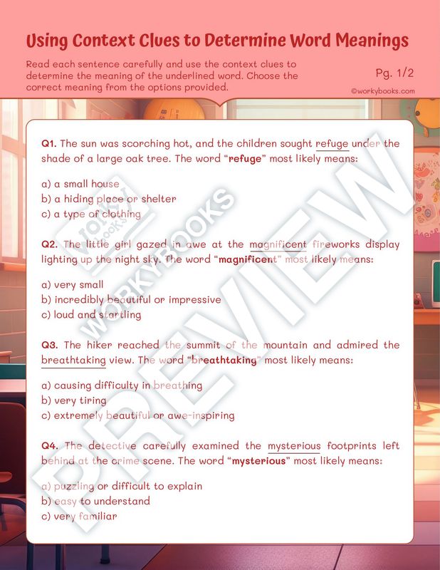 Worksheet Using Context Clues to Determine Word Meanings 5th grade ELA Vocabulary