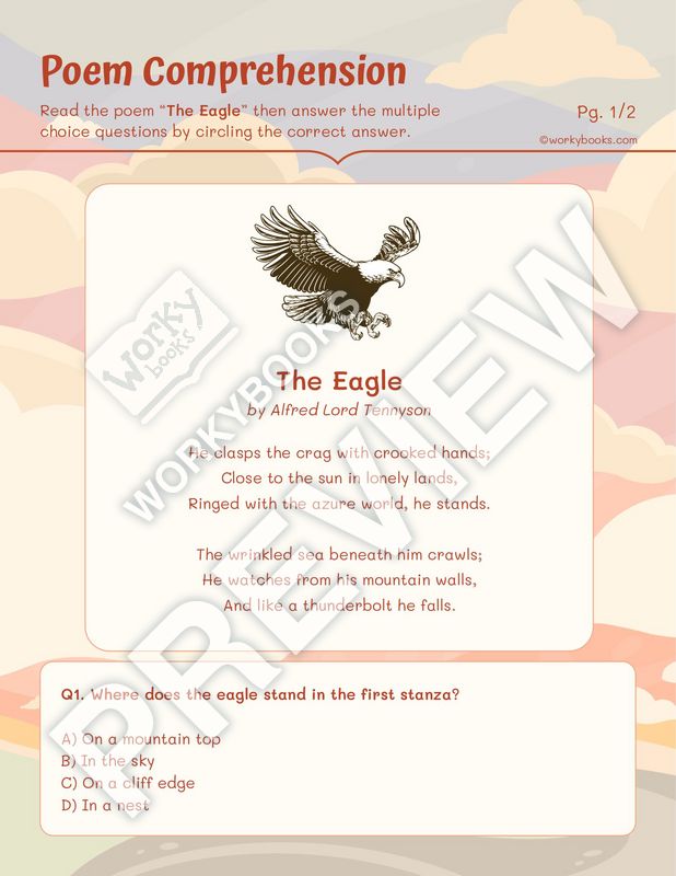 Worksheet The Eagle by Tennyson—Poem Comprehension 5th grade ELA