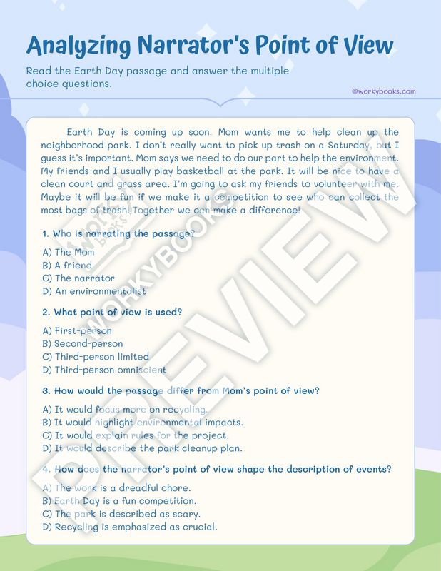 Worksheet - Narrative Point of View | 5th grade ELA |Reading Literature ...