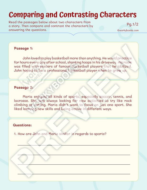 Worksheet - Comparing and Contrasting Characters Interactive | Printable