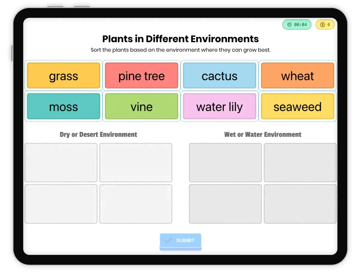 interactive | printable worksheet on CCSS  - Plants in Different Environments - page 1