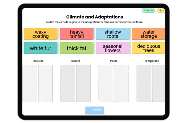 interactive | printable worksheet on CCSS  - Climate and Adaptations - thumbnail